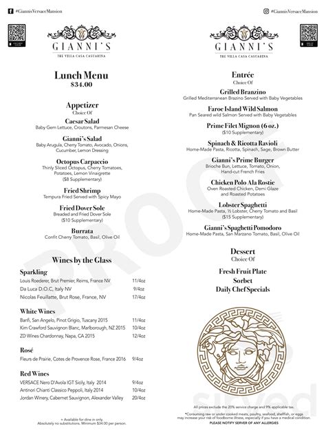 versace mansion miami menu.